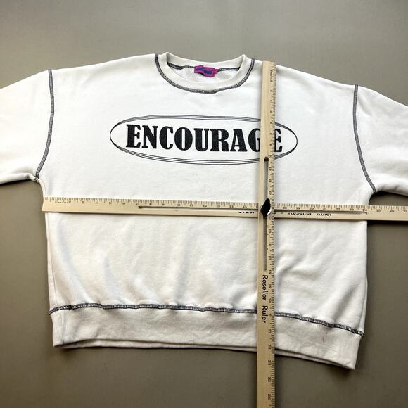 Edikted Encourage Sweatshirt Womens Small White Relaxed Boxy Fit Crewneck y2k - Picture 7 of 10